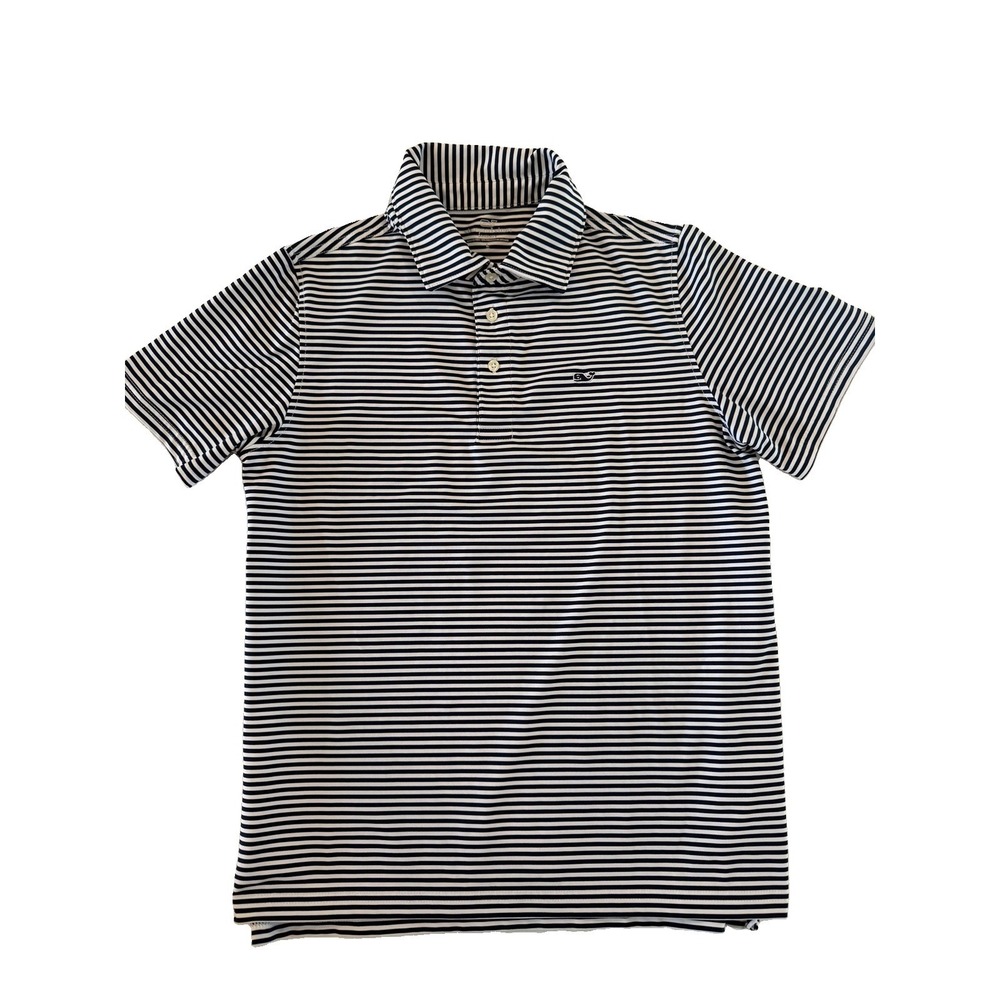 Vineyard Vines Sankaty Performance Polo Boys Large (16) Navy White Striped Shirt